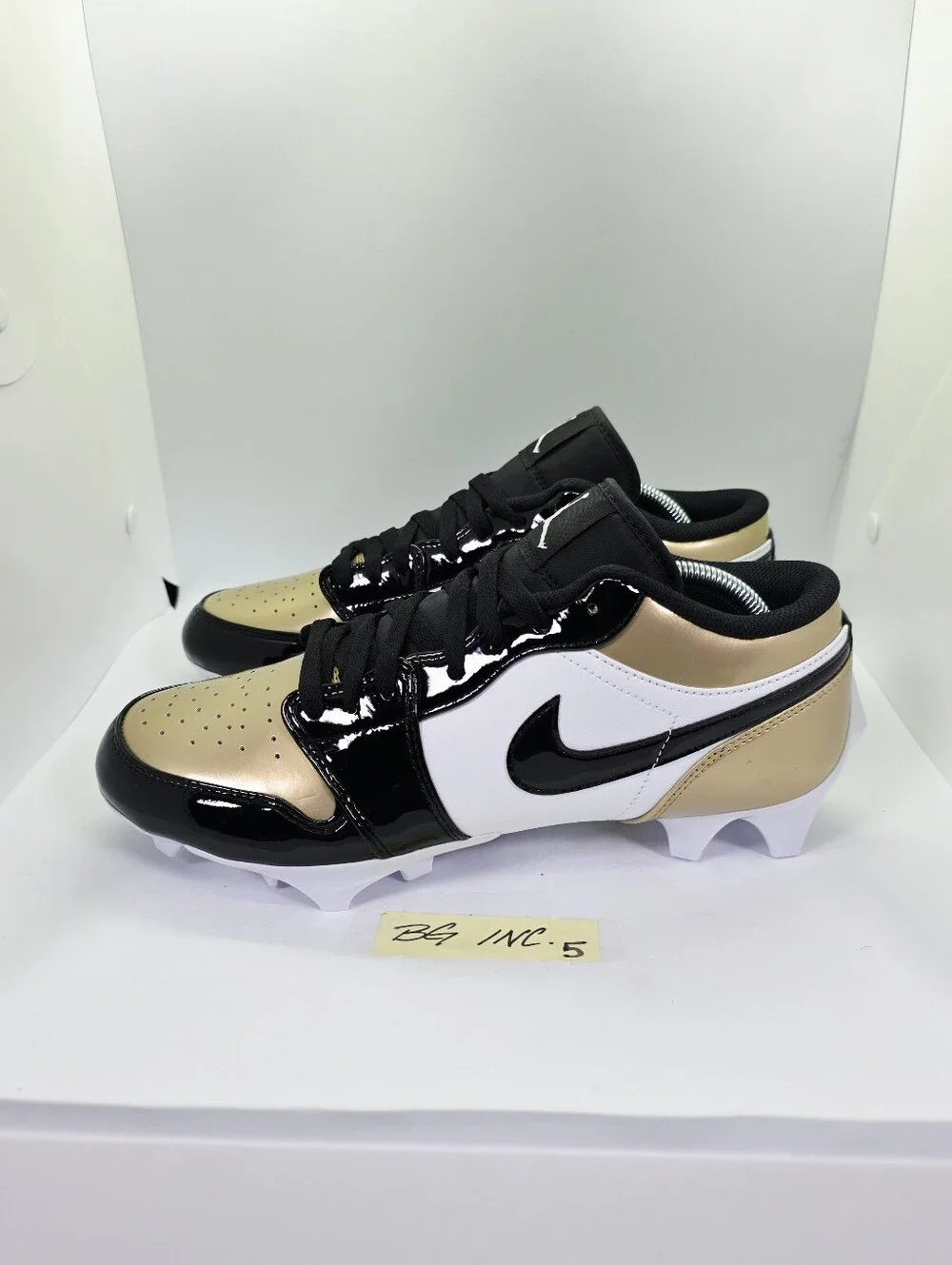 Mens Size 9 - Nike Air Jordan 1 Low TD Patent Gold Toe Football Cleat FJ6245-701